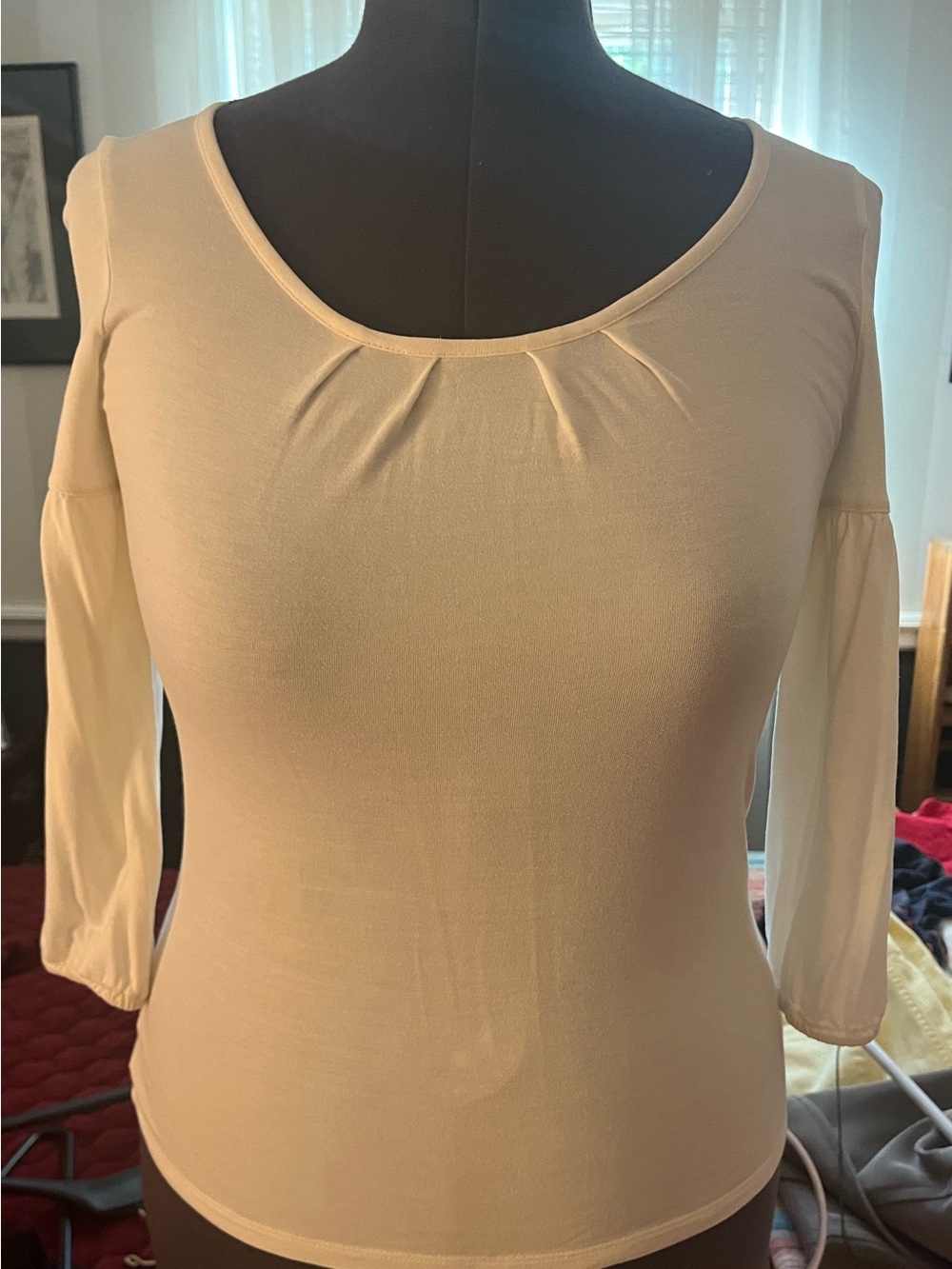 Talbots Cream Scoop Neck 3/4 Length Sleeve Top